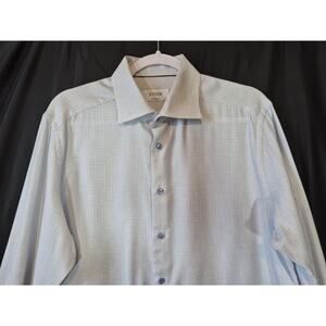Sold! ETON Contemporary Fit Microcheck Dobby Dress Shirt 41/16 Large White Blue